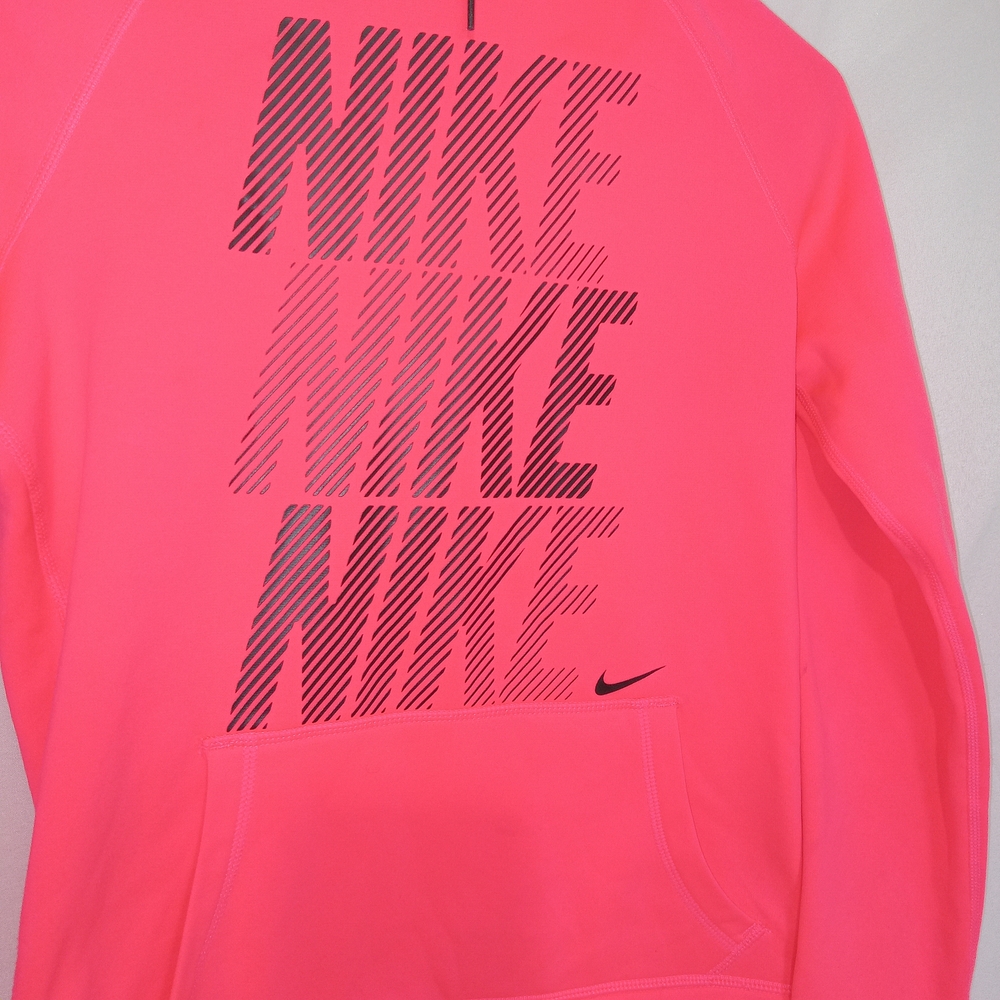 Nike Neon Coral Pink Pullover Hoodie size XS Polyester Pouch Pocket Long Sleeve - Picture 2 of 12